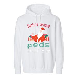 Pediatric Ugly Christmas Santas Beloved Prn Nurse Funny Gift Garment-Dyed Fleece Hoodie