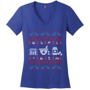 Pharmacy Ugly Christmas Sweater For Pharmacist Christmas Cool Gift Women's V-Neck T-Shirt