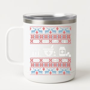 Pharmacy Ugly Christmas Sweater For Pharmacist Christmas Cool Gift 12 oz Stainless Steel Tumbler Cup