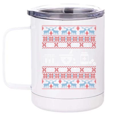 Pharmacy Ugly Christmas Sweater For Pharmacist Christmas Cool Gift 12 oz Stainless Steel Tumbler Cup