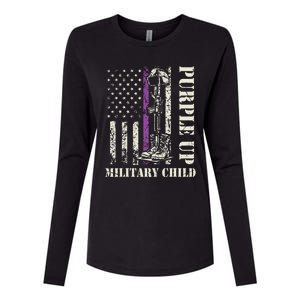 Purple Union Children's Army American Flag Month Womens Cotton Relaxed Long Sleeve T-Shirt