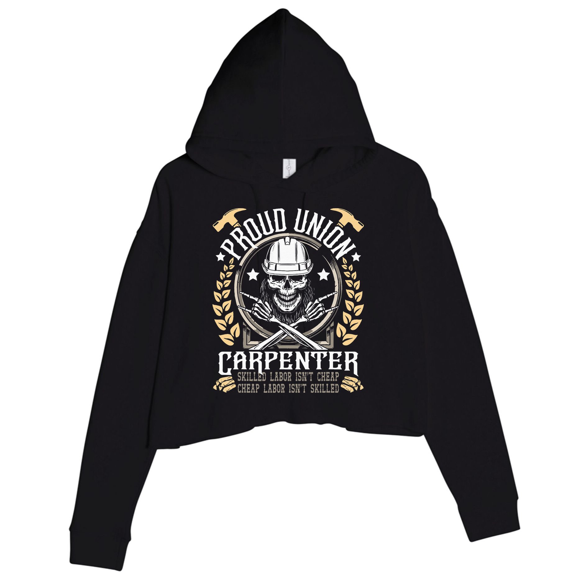 Proud Union Carpenter Woodworking Carpentry Woodworker Crop Fleece Hoodie