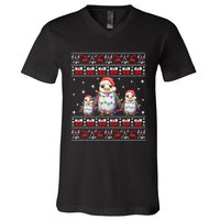 Penguin Ugly Christmas Xmas Lights Family Matching V-Neck T-Shirt