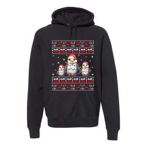 Penguin Ugly Christmas Xmas Lights Family Matching Premium Hoodie