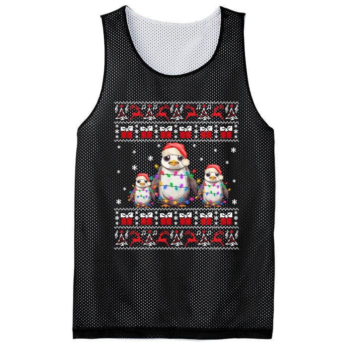 Penguin Ugly Christmas Xmas Lights Family Matching Mesh Reversible Basketball Jersey Tank