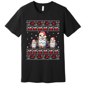 Penguin Ugly Christmas Xmas Lights Family Matching Premium T-Shirt