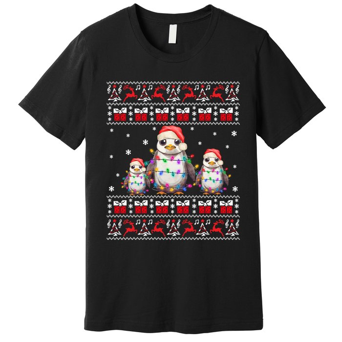 Penguin Ugly Christmas Xmas Lights Family Matching Premium T-Shirt