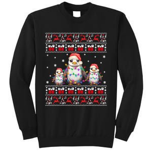 Penguin Ugly Christmas Xmas Lights Family Matching Tall Sweatshirt