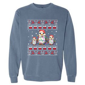 Penguin Ugly Christmas Xmas Lights Family Matching Garment-Dyed Sweatshirt