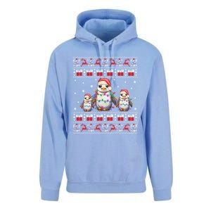 Penguin Ugly Christmas Xmas Lights Family Matching Unisex Surf Hoodie