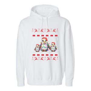 Penguin Ugly Christmas Xmas Lights Family Matching Garment-Dyed Fleece Hoodie