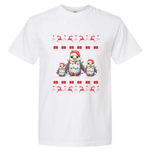 Penguin Ugly Christmas Xmas Lights Family Matching Garment-Dyed Heavyweight T-Shirt