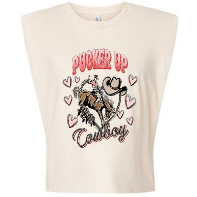 Pucker Up Cowboy Retro Groovy Howdy Valentines Cowboy Hat Garment-Dyed Women's Muscle Tee