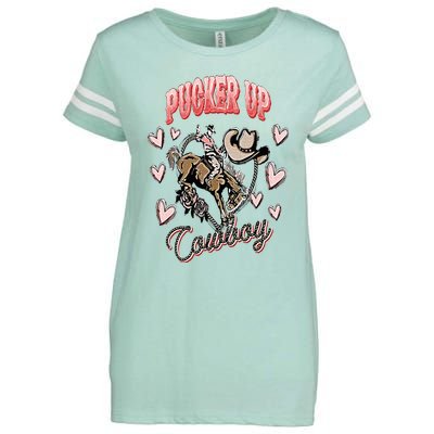 Pucker Up Cowboy Retro Groovy Howdy Valentines Cowboy Hat Enza Ladies Jersey Football T-Shirt