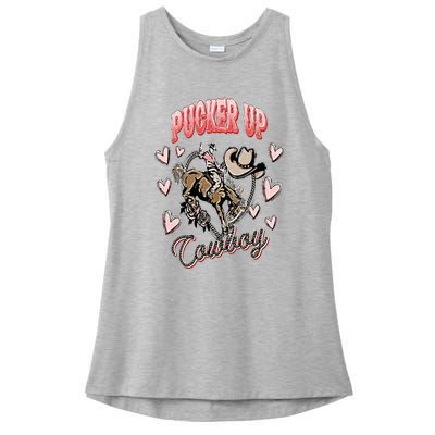 Pucker Up Cowboy Retro Groovy Howdy Valentines Cowboy Hat Ladies PosiCharge Tri-Blend Wicking Tank