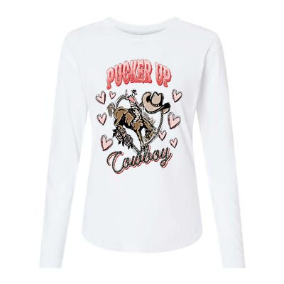 Pucker Up Cowboy Retro Groovy Howdy Valentines Cowboy Hat Womens Cotton Relaxed Long Sleeve T-Shirt