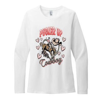 Pucker Up Cowboy Retro Groovy Howdy Valentines Cowboy Hat Womens CVC Long Sleeve Shirt