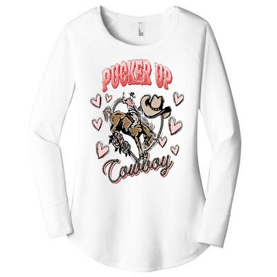 Pucker Up Cowboy Retro Groovy Howdy Valentines Cowboy Hat Women's Perfect Tri Tunic Long Sleeve Shirt