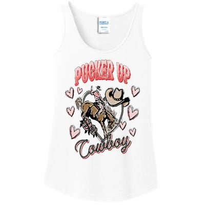 Pucker Up Cowboy Retro Groovy Howdy Valentines Cowboy Hat Ladies Essential Tank