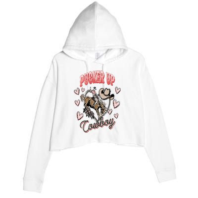 Pucker Up Cowboy Retro Groovy Howdy Valentines Cowboy Hat Crop Fleece Hoodie