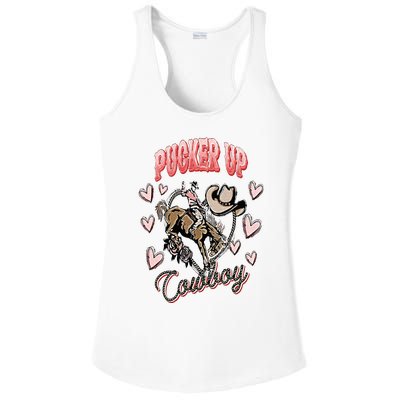 Pucker Up Cowboy Retro Groovy Howdy Valentines Cowboy Hat Ladies PosiCharge Competitor Racerback Tank