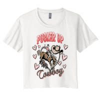 Pucker Up Cowboy Retro Groovy Howdy Valentines Cowboy Hat Women's Crop Top Tee