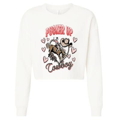 Pucker Up Cowboy Retro Groovy Howdy Valentines Cowboy Hat Cropped Pullover Crew