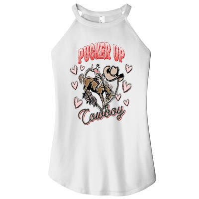 Pucker Up Cowboy Retro Groovy Howdy Valentines Cowboy Hat Women's Perfect Tri Rocker Tank