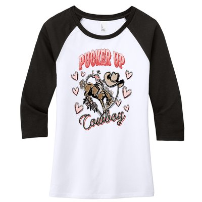 Pucker Up Cowboy Retro Groovy Howdy Valentines Cowboy Hat Women's Tri-Blend 3/4-Sleeve Raglan Shirt