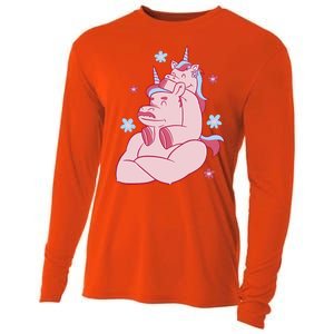 Papa Unicorn Cute Gift Cooling Performance Long Sleeve Crew