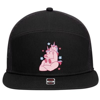 Papa Unicorn Cute Gift 7 Panel Mesh Trucker Snapback Hat