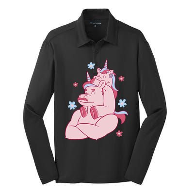 Papa Unicorn Cute Gift Silk Touch Performance Long Sleeve Polo