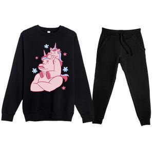 Papa Unicorn Cute Gift Premium Crewneck Sweatsuit Set