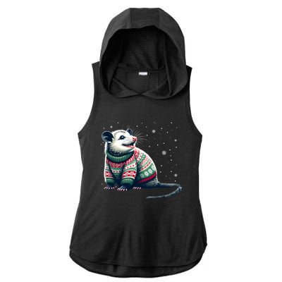 Possum Ugly Christmas Sweater Opposum Lover Rodent Owner Ladies PosiCharge Tri-Blend Wicking Draft Hoodie Tank