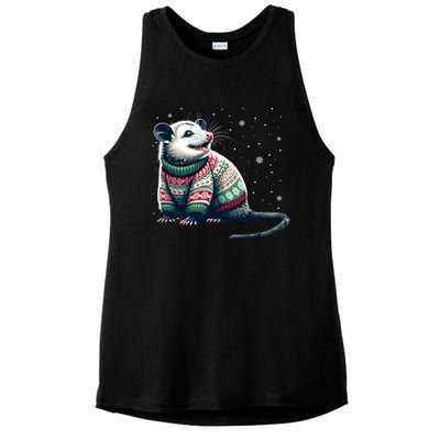 Possum Ugly Christmas Sweater Opposum Lover Rodent Owner Ladies PosiCharge Tri-Blend Wicking Tank