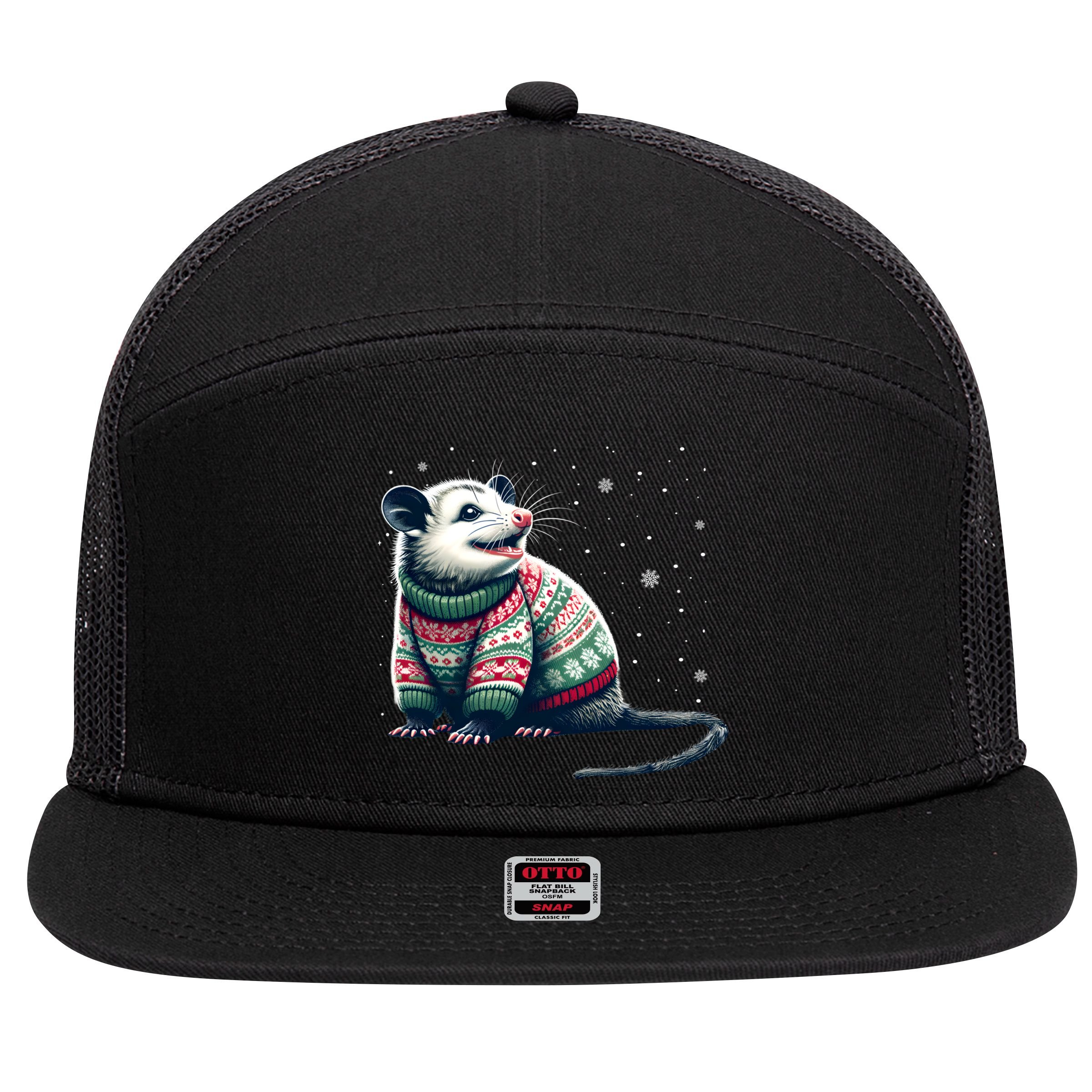 Possum Ugly Christmas Sweater Opposum Lover Rodent Owner 7 Panel Mesh Trucker Snapback Hat