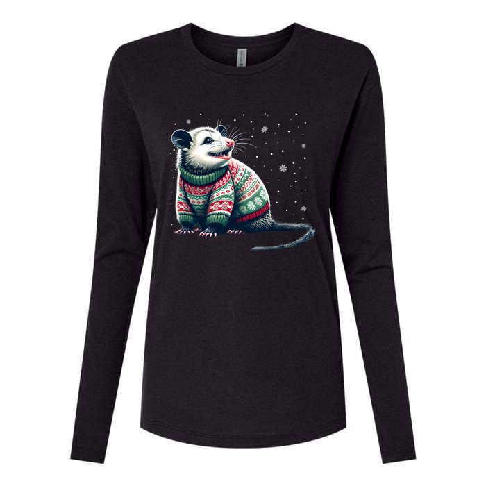 Possum Ugly Christmas Sweater Opposum Lover Rodent Owner Womens Cotton Relaxed Long Sleeve T-Shirt