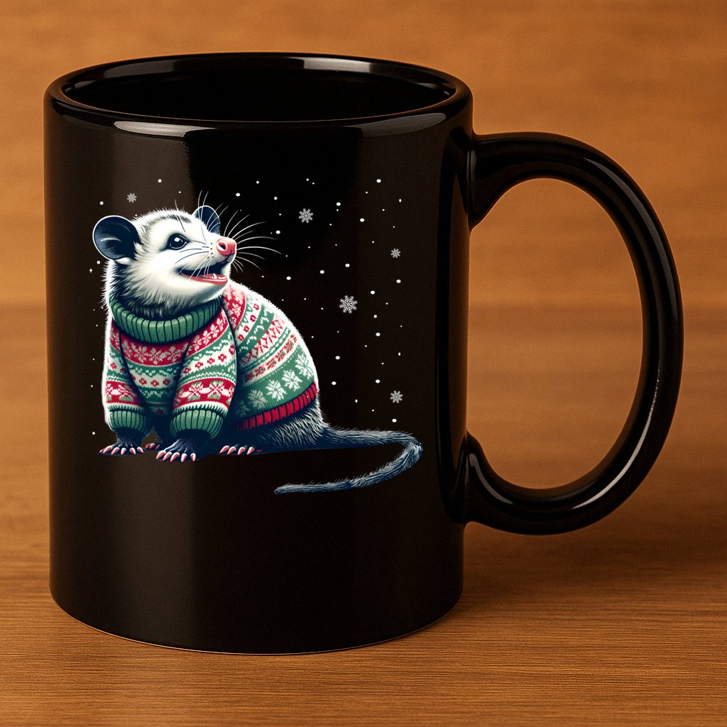Possum Ugly Christmas Sweater Opposum Lover Rodent Owner 11oz C Handle Ceramic Mug