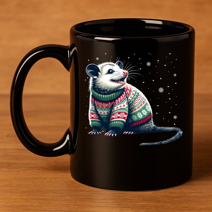 Possum Ugly Christmas Sweater Opposum Lover Rodent Owner 11oz C Handle Ceramic Mug