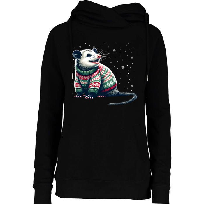 Possum Ugly Christmas Sweater Opposum Lover Rodent Owner Womens Funnel Neck Pullover Hood