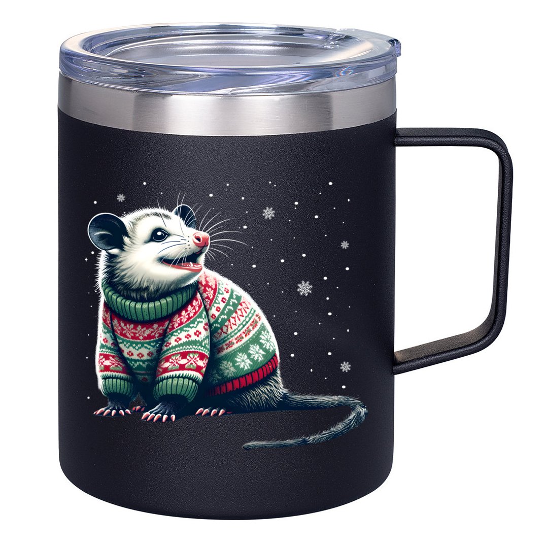 Possum Ugly Christmas Sweater Opposum Lover Rodent Owner 12oz Stainless Steel Coffee Mug