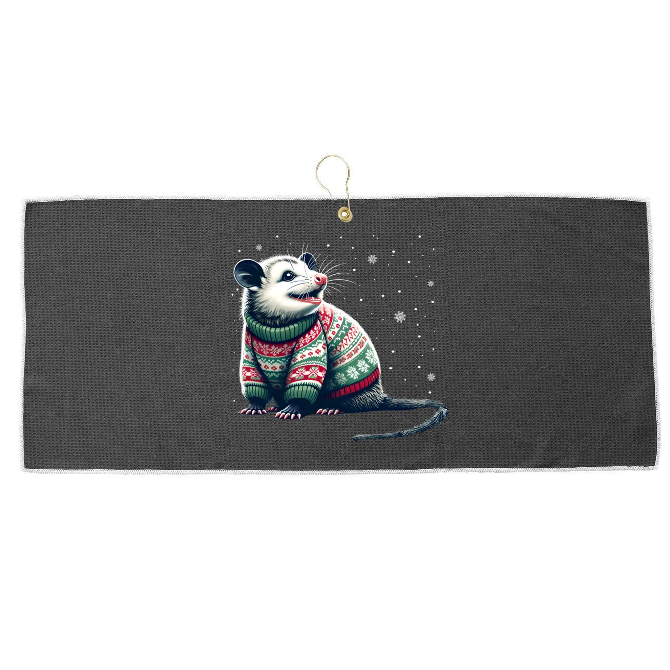Possum Ugly Christmas Sweater Opposum Lover Rodent Owner Large Microfiber Waffle Golf Towel