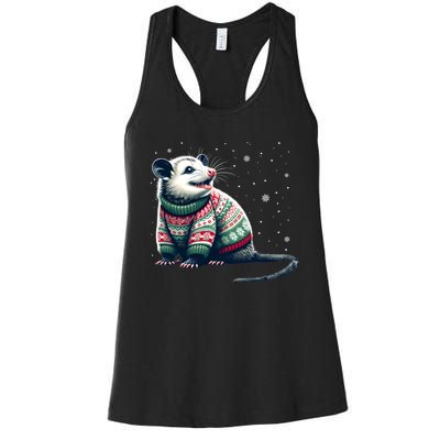 Possum Ugly Christmas Sweater Opposum Lover Rodent Owner Women's Racerback Tank