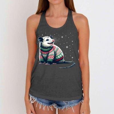 Possum Ugly Christmas Sweater Opposum Lover Rodent Owner Women's Knotted Racerback Tank