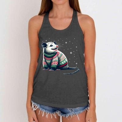 Possum Ugly Christmas Sweater Opposum Lover Rodent Owner Women's Knotted Racerback Tank