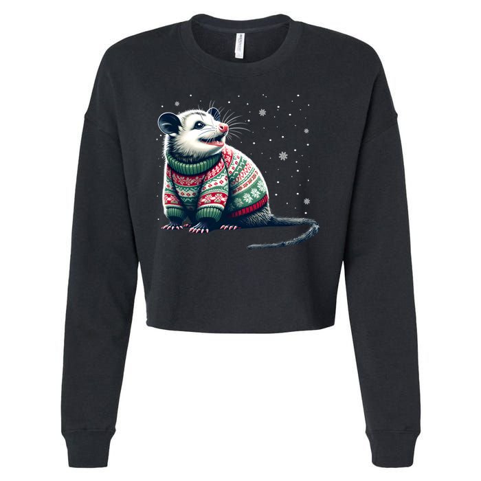 Possum Ugly Christmas Sweater Opposum Lover Rodent Owner Cropped Pullover Crew