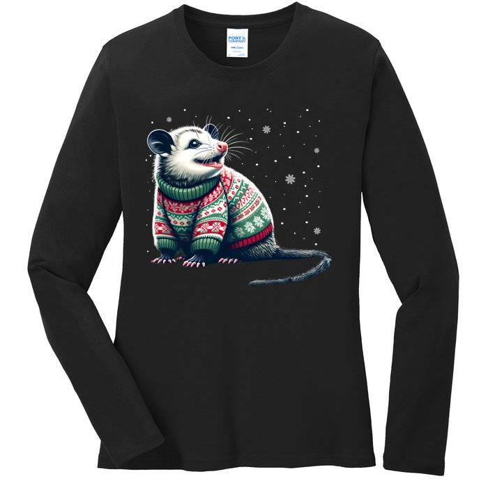 Possum Ugly Christmas Sweater Opposum Lover Rodent Owner Ladies Long Sleeve Shirt