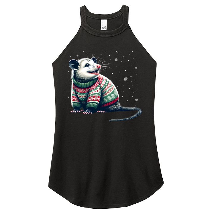 Possum Ugly Christmas Sweater Opposum Lover Rodent Owner Women's Perfect Tri Rocker Tank