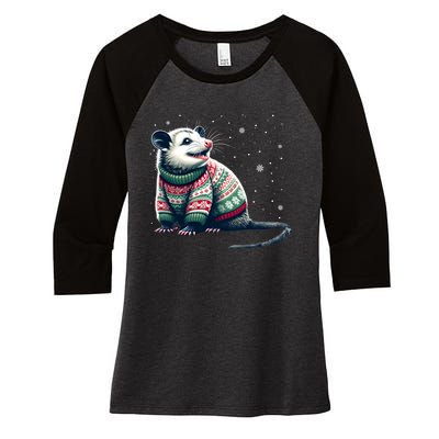 Possum Ugly Christmas Sweater Opposum Lover Rodent Owner Women's Tri-Blend 3/4-Sleeve Raglan Shirt