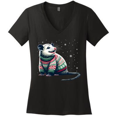 Possum Ugly Christmas Sweater Opposum Lover Rodent Owner Women's V-Neck T-Shirt